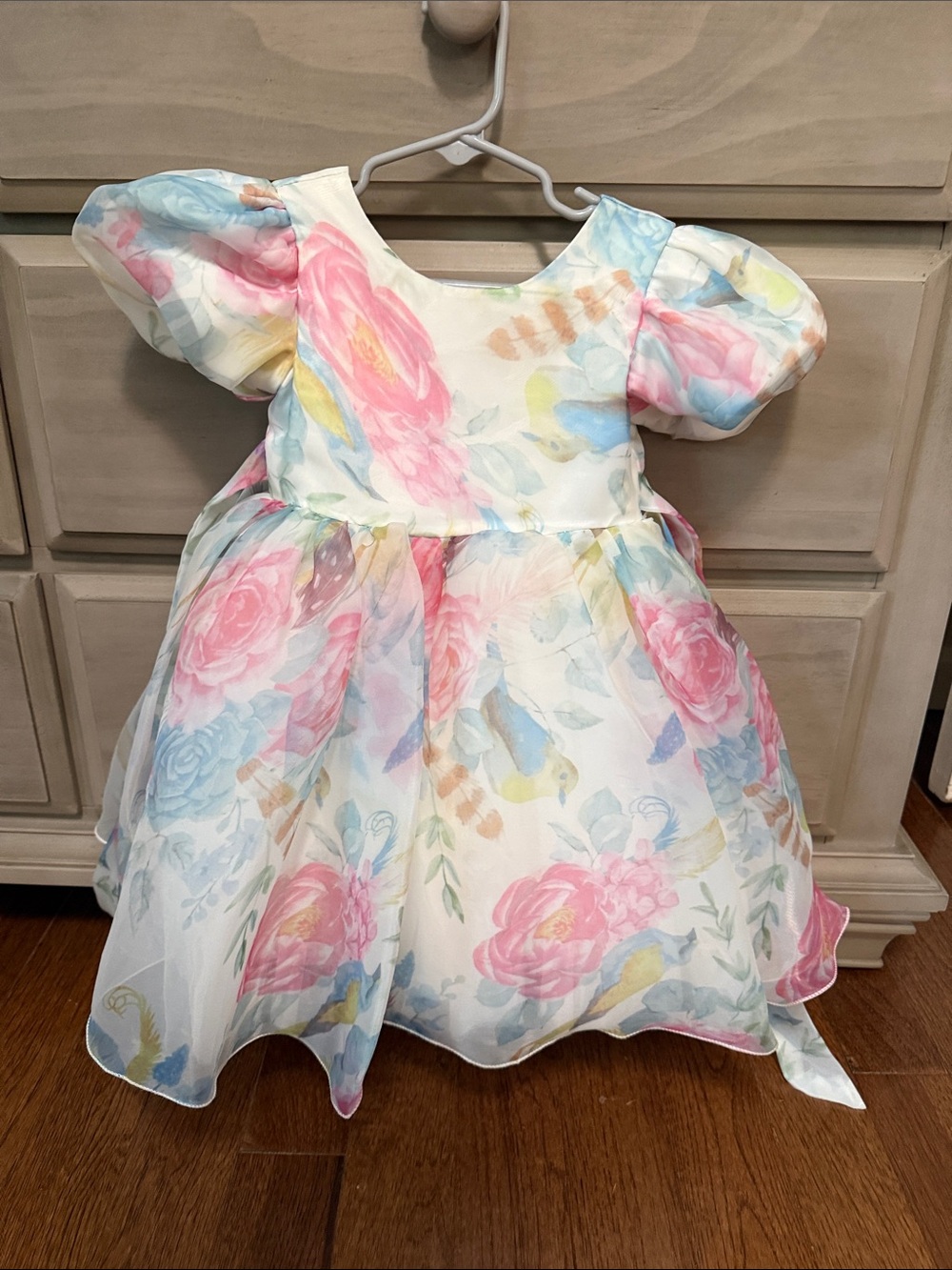 Pastel Floral Puff-Sleeve Girls Dress